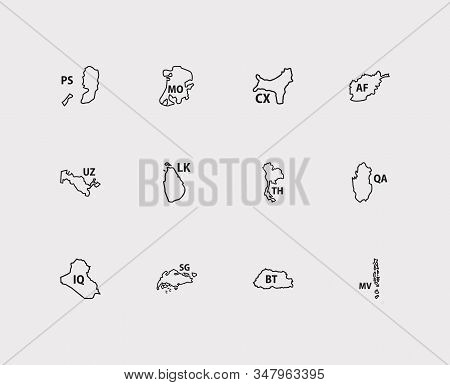 Country Icons Set. Afghanistan And Country Icons With Thailand, Macau, Bhutan. Set Of Vacation For W