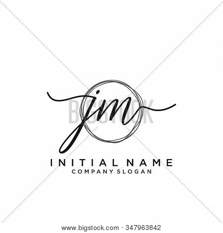 Jm Initial Handwriting Logo With Circle Template Vector.