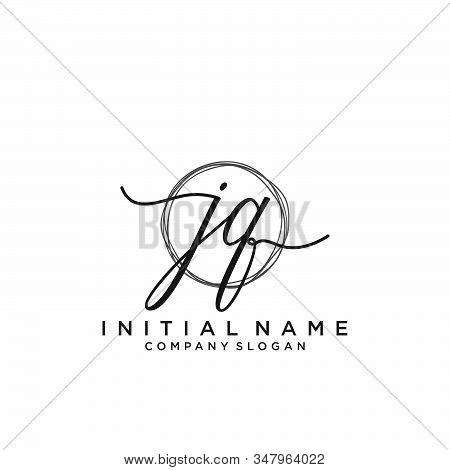 Jq Initial Handwriting Logo With Circle Template Vector.