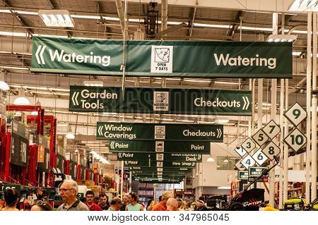 Sydney, Australia - 2020-01-03 Customers And Signs At Bunnings Warehouse. Bunnings Is A Largest Hous