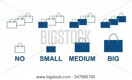 Set Of Paper Bags For Shopping. Different Package Sizes. Packet  Classic Blue Color 2020. Icons Isol