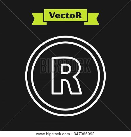 White Line Registered Trademark Icon Isolated On Black Background. Vector Illustration