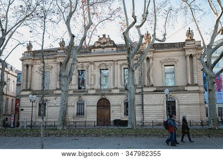 Montpellier, France - January 2, 2019: Architectural Detail Of The Fabre Museum Next To The Place De