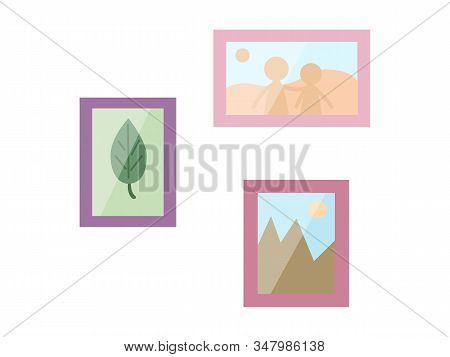 Set Of Photo Frame In Flat Style Isolated On White Background. Old Photo Card Icon.