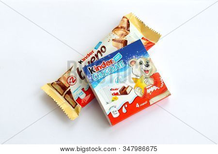 Kinder Chocolate Small Box For Kids And Bueno White Chocolate Bar Made By Ferrero Spa. Kinder Is A C