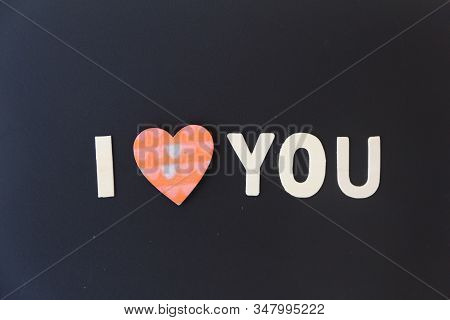 Love Day Concept. The Wooden Text Remain To Valentine's Day With Black Background.valentine Day, Feb