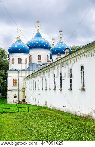 Blue Domes With Stars Of The Orthodox Holy Cross Cathedral (1763) At The St. George's (yuriev) Male 
