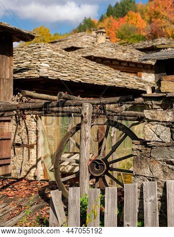 Old Traditional Bulgarian House In Mountain Village Of Kovachevitsa. Traditional Slan Stone Roofs