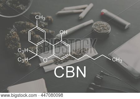 Cannabis Plants Chemical Formula. Cbn With The Cannabinol Molecule.
