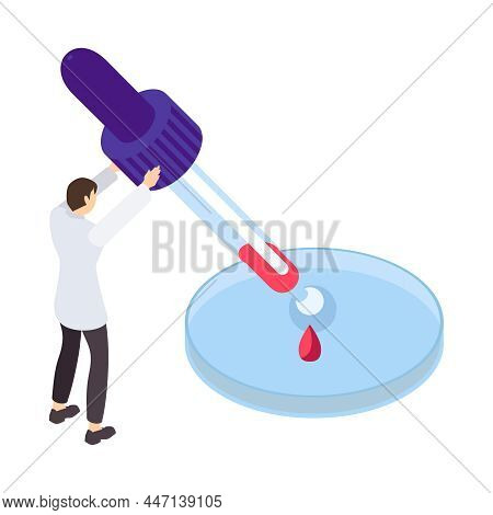 Science Isometric Icon With Scientist Peforming Lab Test With Dropper And Reagents 3d Vector Illustr