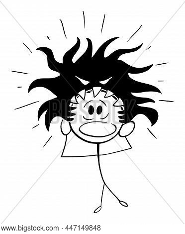 Person Suffering Hysteria, Pain Or Insanity,  Cartoon Stick Figure Illustration