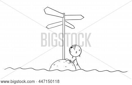Lost Person Looking For Guide,  Cartoon Stick Figure Illustration