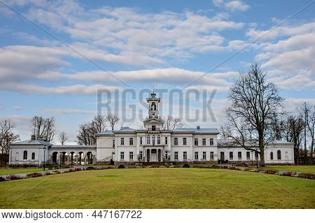Birzai, Lithuania - October 24, 2021: Autumn View Of Historical Astravas Manor In Birzai, Lithuania.