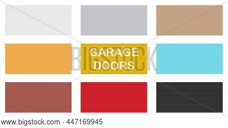 Set Of 9 Pcs Panoramic Backgrounds Of Different Colors Garage Doors, Horizontal Lines - Vector Illus