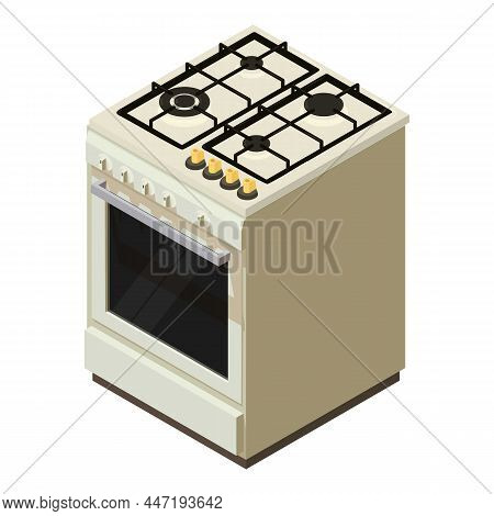 Gas Stove Icon Isometric Vector. New Modern Empty Gas Oven With Four Burner Icon. Kitchen Appliance,