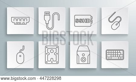 Set Line Computer Mouse, Usb Cable Cord, Hard Disk Drive Hdd, Uninterruptible Power Supply, Keyboard