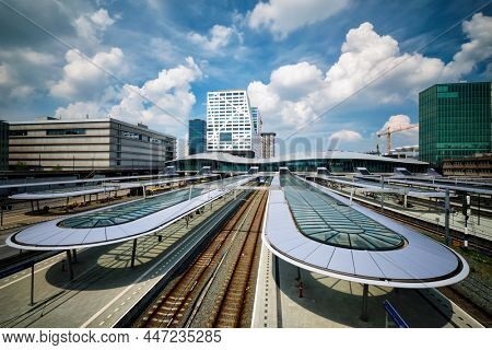 UTRECHT, NETHERLANDS - MAY 25, 2018: Utrecht bus and railway station Utrecht Centraal. Utrecht, Netherlands. The station is the largest and busiest in the Netherlands