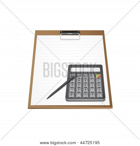Calculator with pancel on paper