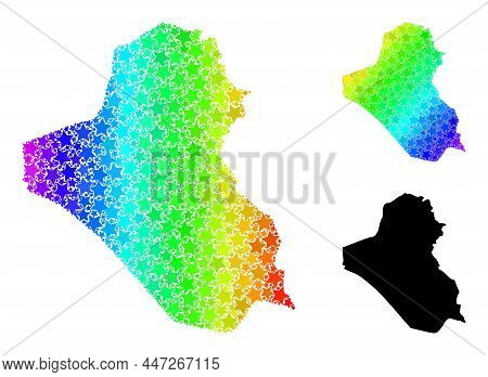 Spectral Gradient Star Mosaic Map Of Iraq. Vector Vibrant Map Of Iraq With Spectral Gradients. Mosai