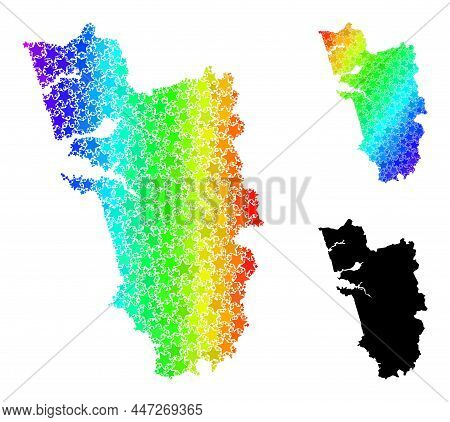 Spectral Gradiented Stars Mosaic Map Of Goa State. Vector Colorful Map Of Goa State With Spectral Gr