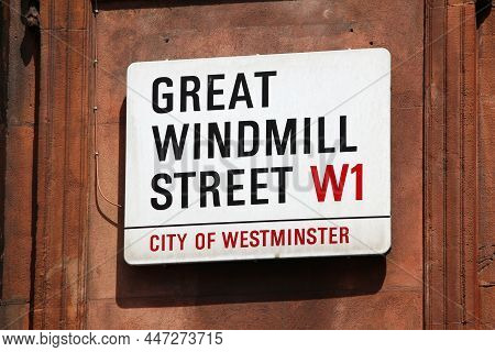 London, Uk - July 7, 2016: Great Windmill Street Sign In London, Uk. London Is The Most Populous Cit