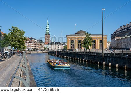 Copenhagen, Denmark - September 02, 2021: Tourist Boats In Holmen Channel On A Sunny Day.