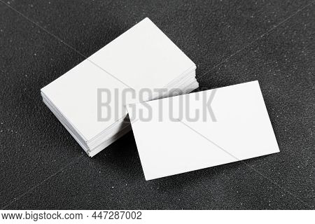 Business Cards Blank. Mockup On Black Background. Copy Space For Text.