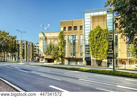 Giessen, Germany - 2021_04_09: Karstadt Shopping Mall In Giessen. Founded In 1881 In Wismar, It Is A