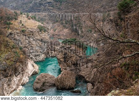 River Moraca, Canyon Platije. Beautiful Canyon Of Moraca River In Winter, Montenegro Or Crna Gora, B