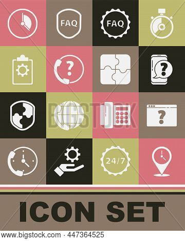 Set Location With Clock, Browser Question Mark, Mobile Phone, Label Text Faq, Telephone 24 Hours Sup