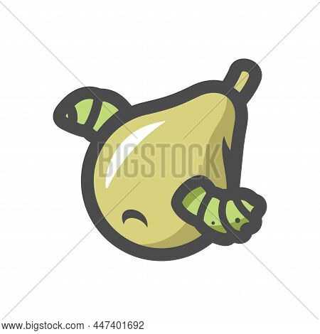 Pear And Worm Vector Icon Cartoon Illustration.