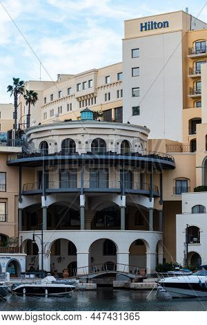 Saint Julian, Malta - 01 07 2022: The Portomaso Private Bay With Luxury Residences And The Hilton Ho
