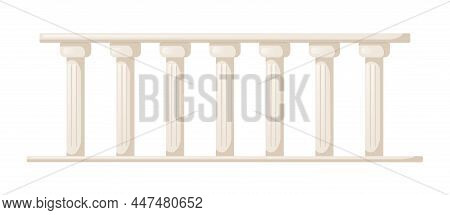 Balustrade With Stone Pillars For Fencing And Railing. Fence Decoration. Balcony Handrail With Colum