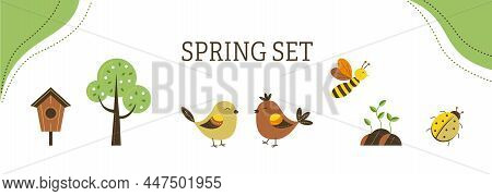 Vector Illustration Of Cartoon Spring Set Design.