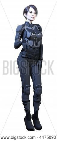3d Rendering Of A Sceince Fiction Warrior Woman Isolated On White Background