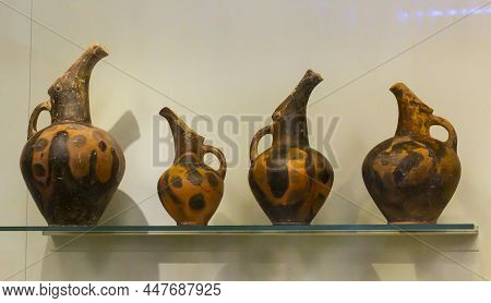 Ancient Vessels From The Neolithic Period: Heraklion Archaeological Museum Exhibit From 6000 Bce To 