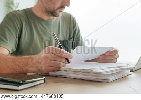 Telecommuter Reading Project Paper Document In Home Office, Selective Focus