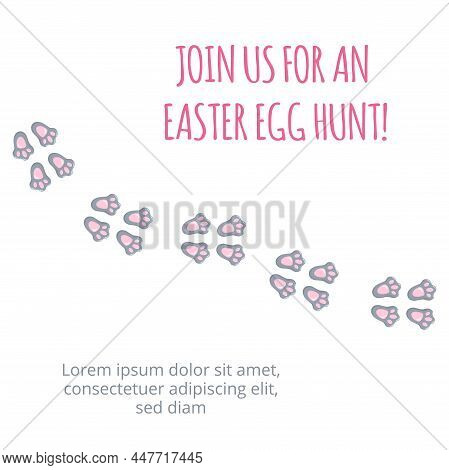 Easter Bunny Foot Print Direction Point For Egg Hunt Invitation. Vector Stock Illustration Isolated 