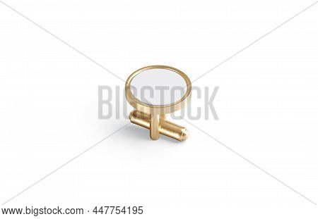 Blank Round Gold Cufflinks Toggle Mock Up Stand, Side View, 3d Rendering. Empty Classic Closure Cuff