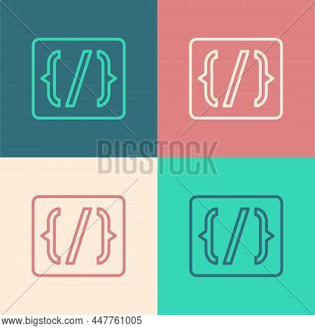Pop Art Line Programming Language Syntax Icon Isolated On Color Background. Syntax Programming File 