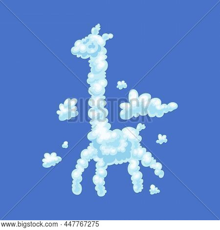 Fluffy Cloud In Shape Funny Adorable Animal Giraffe On Blue Background
