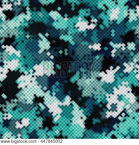 Military Camouflage Seamless Pattern. China Style Urban Digital Pixel Style.