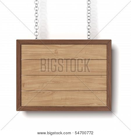 wooden sign hanging on a chain