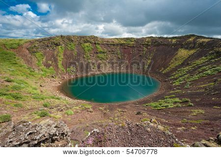 Kerid is a beautiful crater lake of a turquoise color located on the South-West of Iceland. HDR