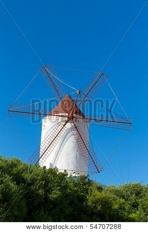 Menorca Es Mercadal windmill on blue sky at Balearic Islands