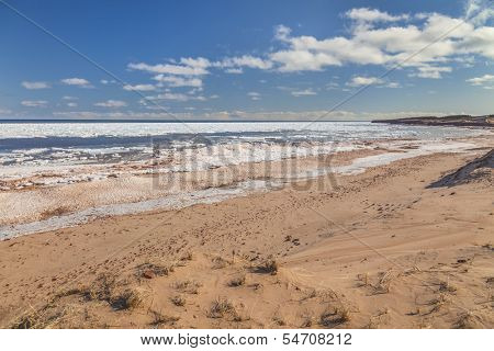Cavendish beach on the north shore of Prince Edward Island during late winter.