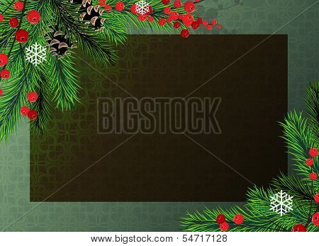 Christmas Tree And Red Berries Background