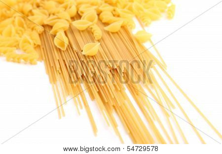 Yellow Italian pasta in different forms