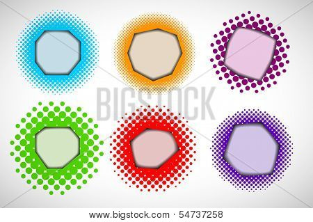 Collection of colorful halftone 3d hole effect frames