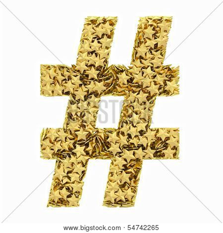 Number Sign Composed Of Golden Stars Isolated On White